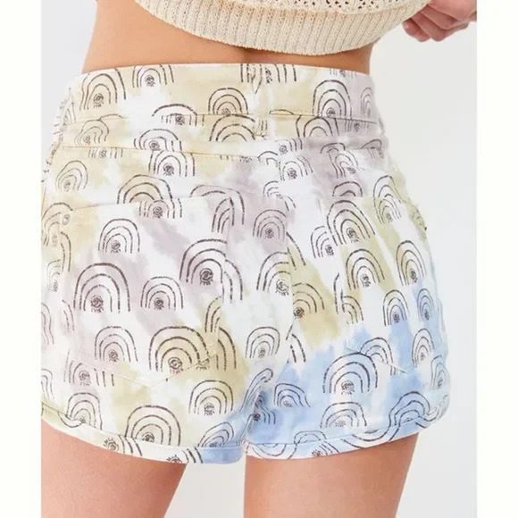 Anthropologie Hannah Leathers Rainbow High Rise Shorts Colorful Pilcro Hippie 32 - Picture 3 of 7